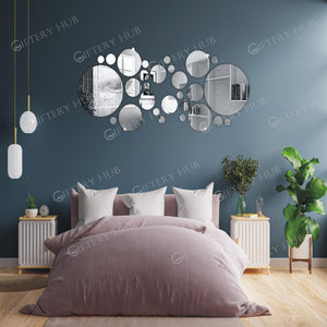 3D DIY Silver Circles Mirror Acrylic Wall Stickers for Home and Office Decor - AWA-014