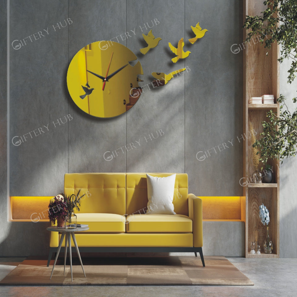 3D Flying Eagles Acrylic Wall Clock for Home decoration - AC - 141
