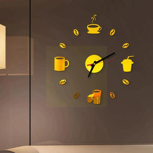 3D Acrylic Cup and Coffee DIY Wall Clock  - EC - 144